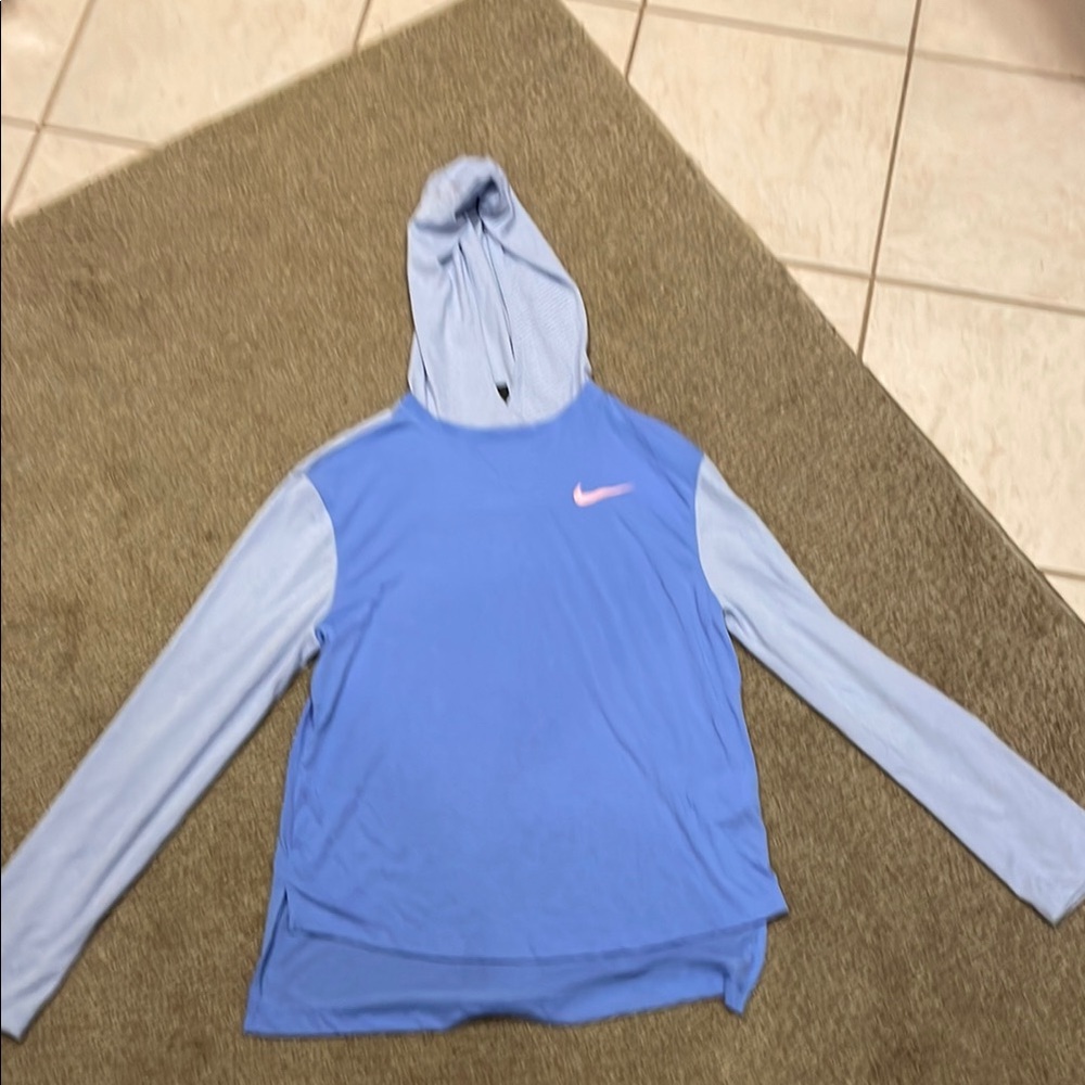 Nike Light Blue Hoodie with Pink Swoosh